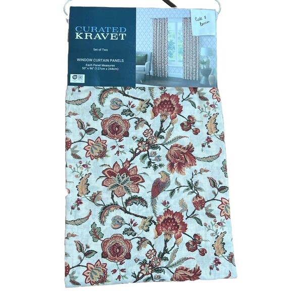 Curated Kravet Window Curtain Panels 50 X 96” Jacobean Birds Cotton Linen NEW - Picture 1 of 10
